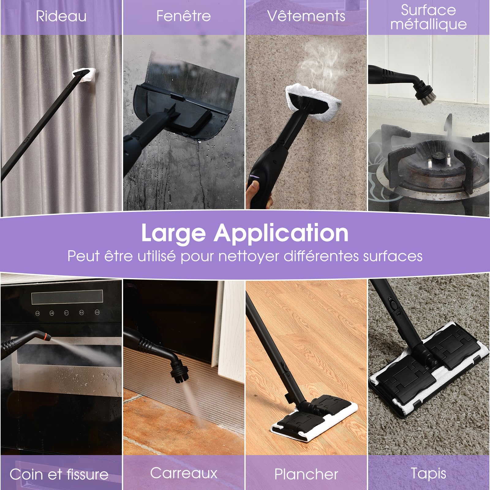 GOPLUS - Limpiador de vapor, 19 accesorios, presión 4 bar, potencia 2000 W, con depósito de agua, 1,5 L, escoba vapor, para alfombras, ventanas, vidrio y cortina, viiolet