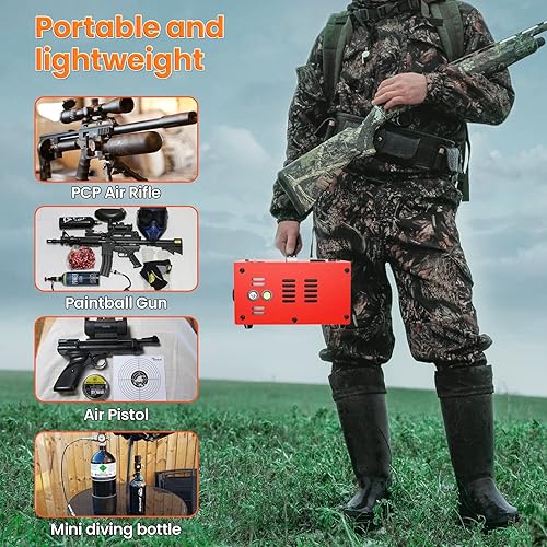 Miniatura 7 de GX PUMP CS1-I PCP Compresor de aire con adaptador de corriente incorporado, apagado automático, sin aceite y agua, 4500Psi/30Mpa, alimentado por