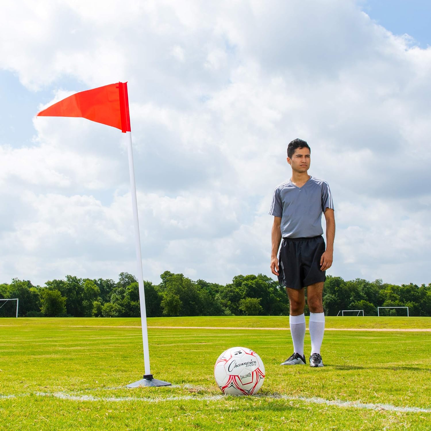 Champion Sports Soccer Corner Flags – Set of 4, 60" Poles with High-Visibility Nylon Flags for Indoor & Outdoor Field Marking