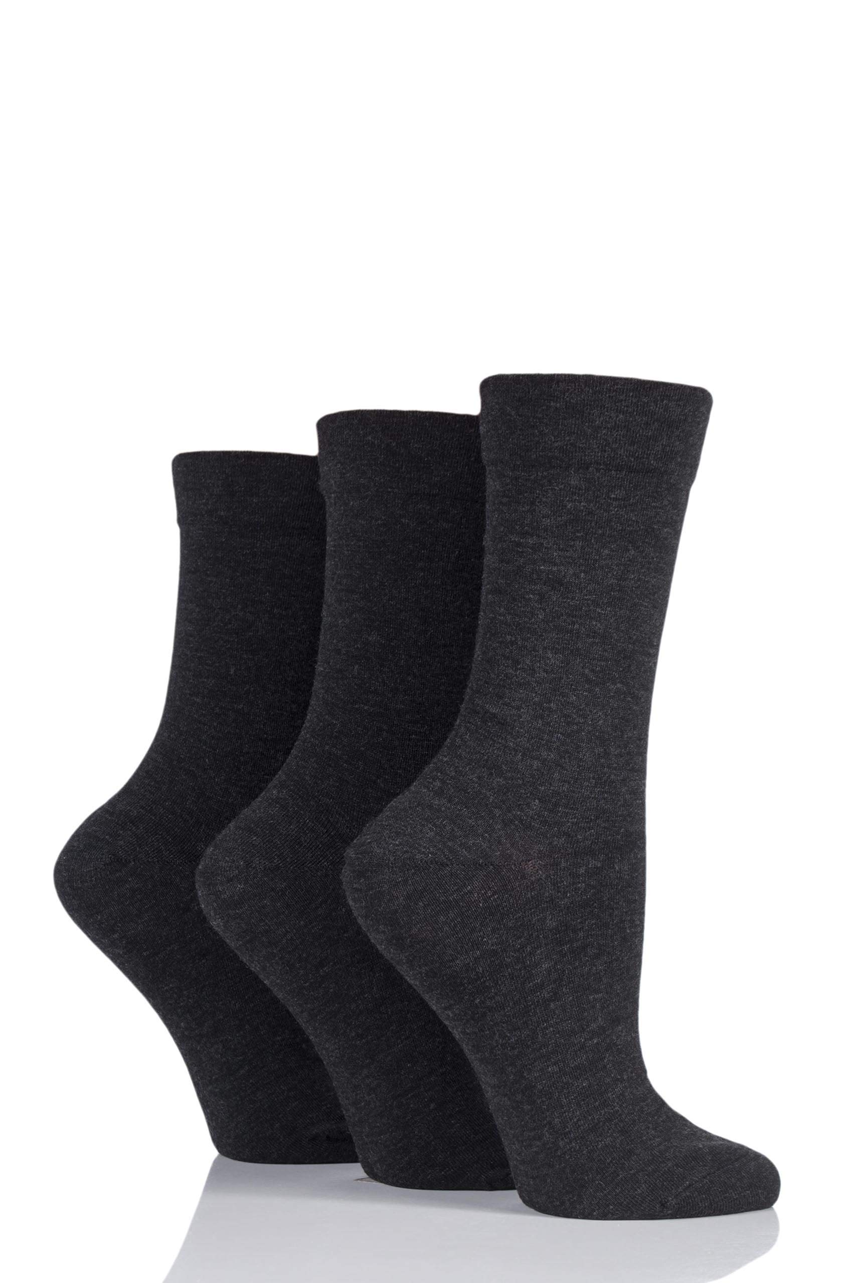 Sockshop Women's Grey Gentle Bamboo Socks With Smooth Toe Seams In Plains And Stripes Pack Of 3 4-8