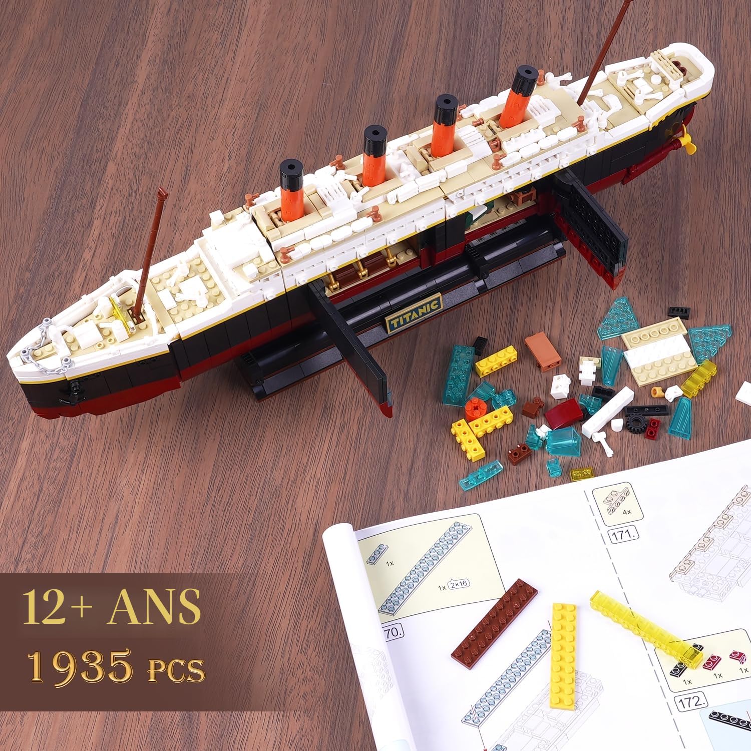 PLAXSOON Ensemble de construction 2 en 1 Titanic avec lumières, kit de construction miniature de navire Titanic 1935 PCS avec support d'affichage de glacier, modèle de navire en brique décoration de