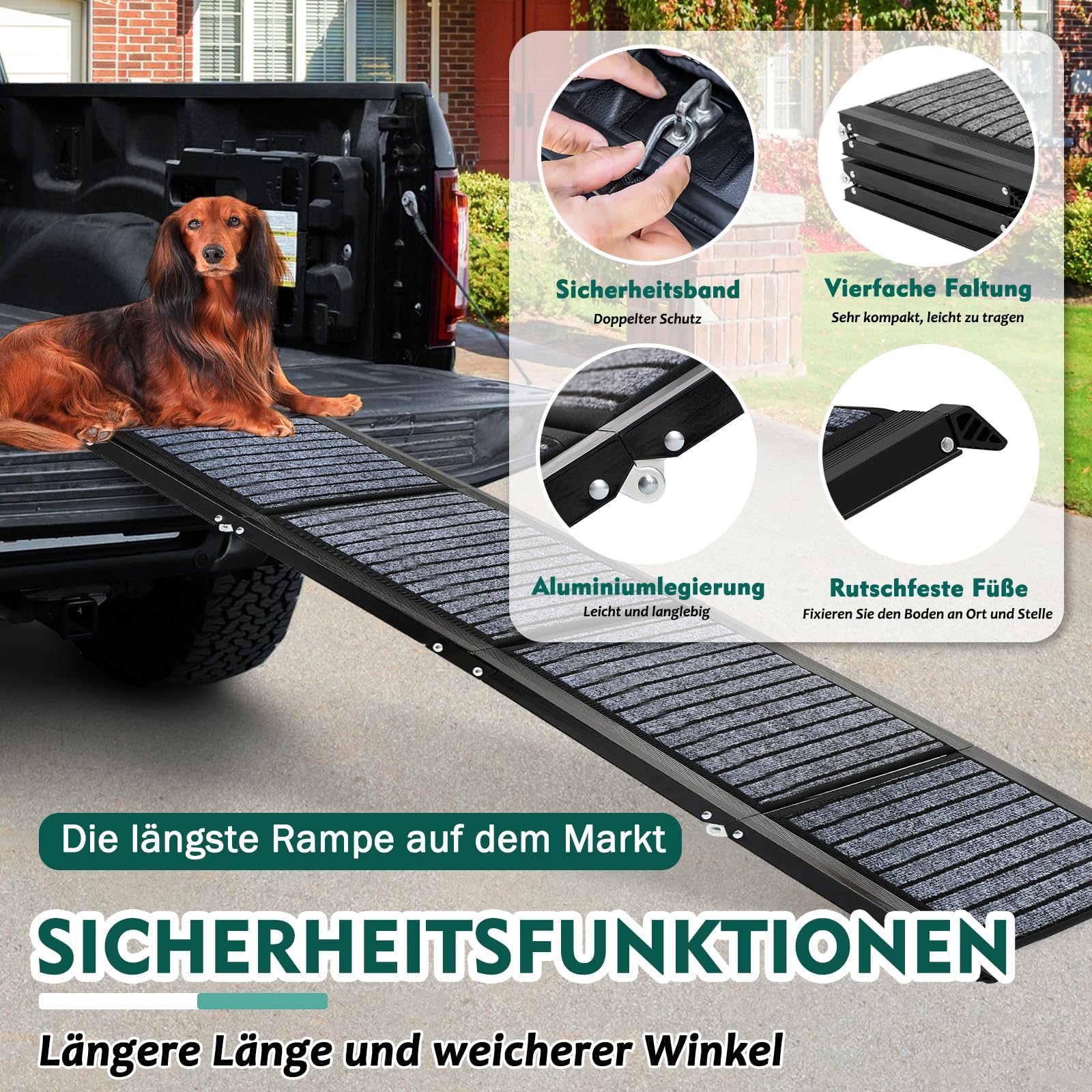 Rampa para perros más larga de 180 cm y más ancha de 50 cm, rampa plegable para autos con alfombra antideslizante, plegable para escalones al aire libre, escalera para perros para autos para perros