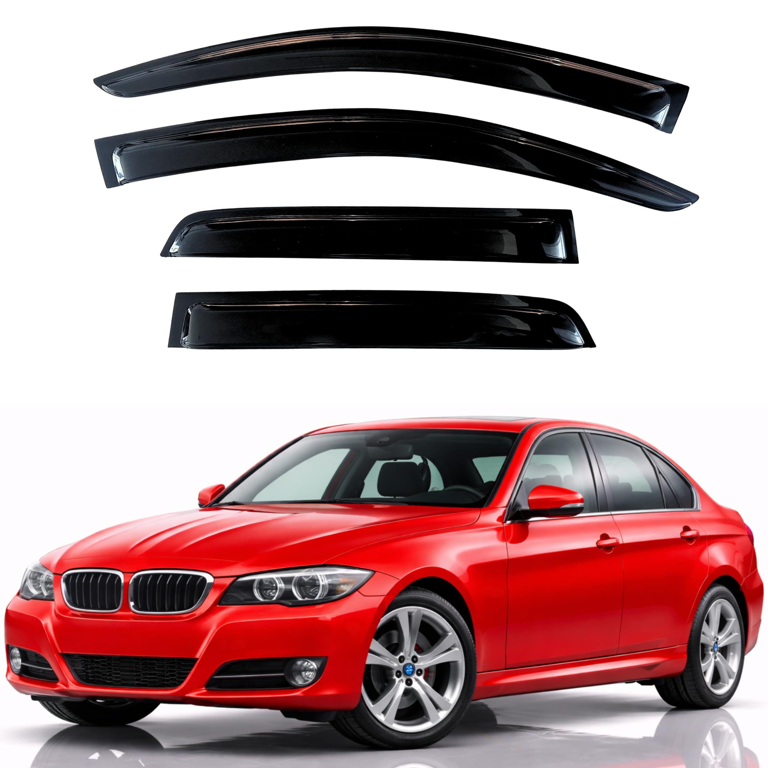 KPY Rain Guards Fit for 2005-2011 BMW 3 Series Sedan, Out-Channel Window Visors Vent Wind Deflectors 4PC, Car Accessories for 05-11 BMW 323 325 328 330 335 M3