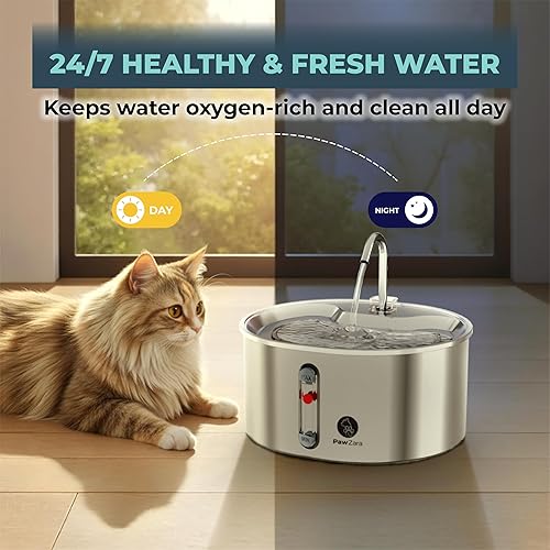 Miniatura 6 de Fuente de agua para gatos de acero inoxidable envuelta con 4 filtros de repuesto y sensor, fuentes de agua fáciles de limpiar para gatos de interior