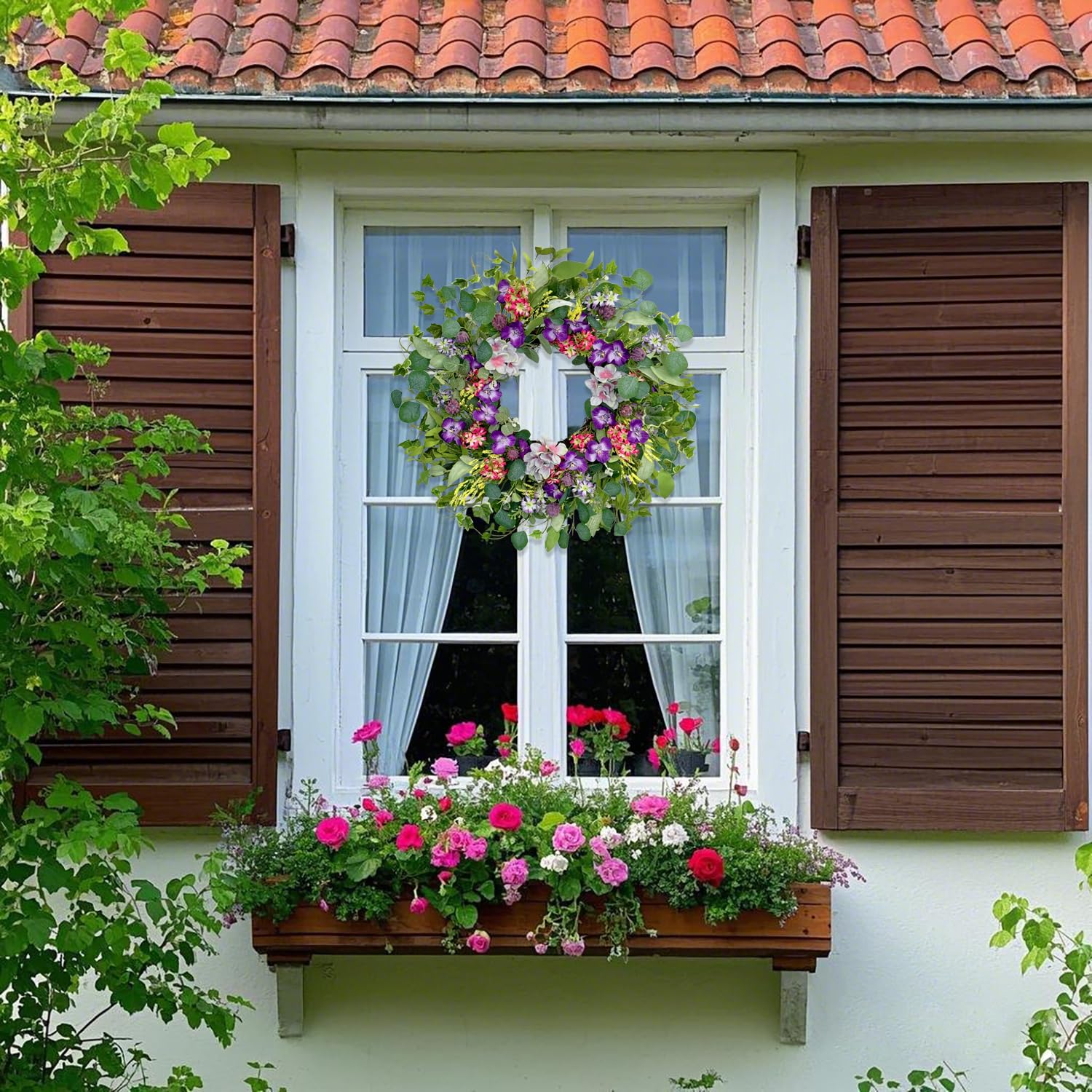 Ghirlanda Primaverile Porta 40 Cm – Peonie Artificiali, Fiori E Foglie, Decorazione Fai Da Te Per Esterno E Interno