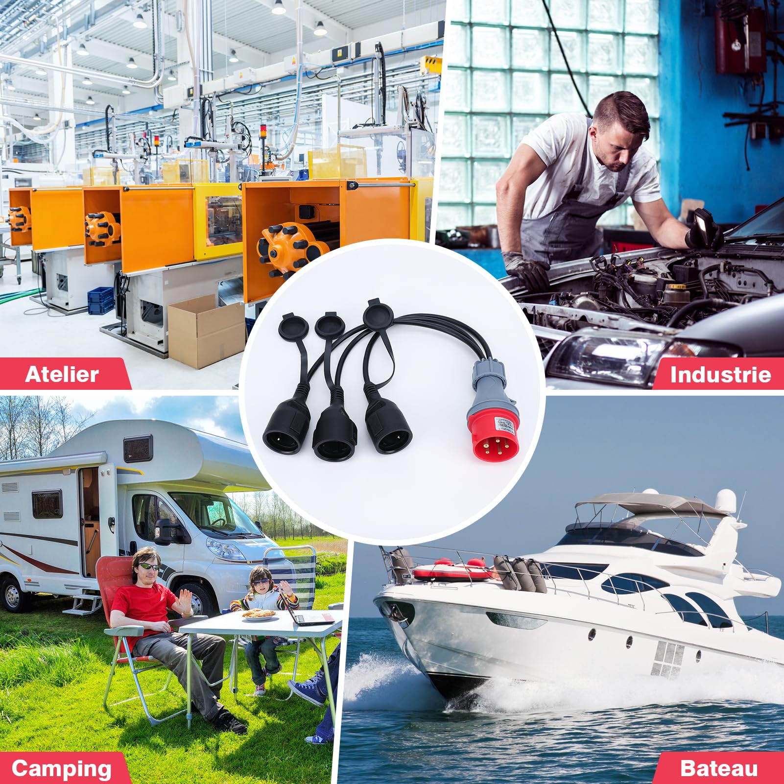 Adaptateur Camping Prise CEE Camping Car Monophasé vers Triphasée 5P 16A Coupleur 230V