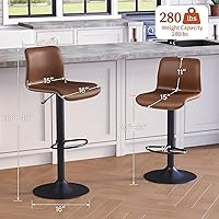 Vista 3 de HeuGah Juego de 4 Taburetes de Bar Giratorios, Taburetes de Bar de Altura de Mostrador con Respaldo, Taburetes de Bar Ajustables de 24" a 32", Marrón