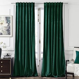 Green Velvet Curtains 84 inches Length - Room Darkening Classic Velvet Thermal Insulated with Rod Pocket Back Tab Window Curtain for Bedroom Dining Room, Dark Green, 52Wx 84L, 2 Panels