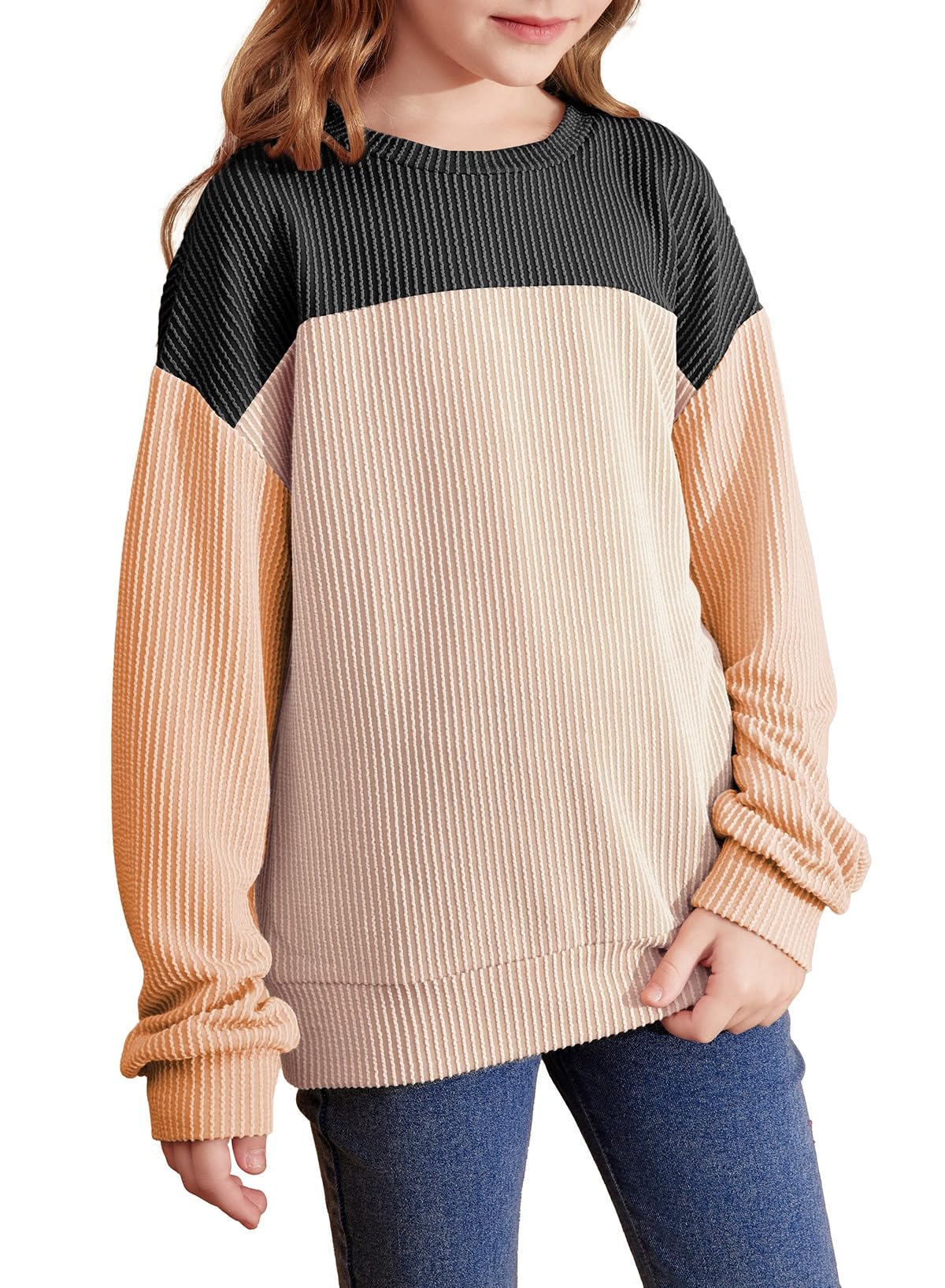blibean Girls Fall Long Sleeve Shirts Kid Color Block Tops Size 6-15 Years