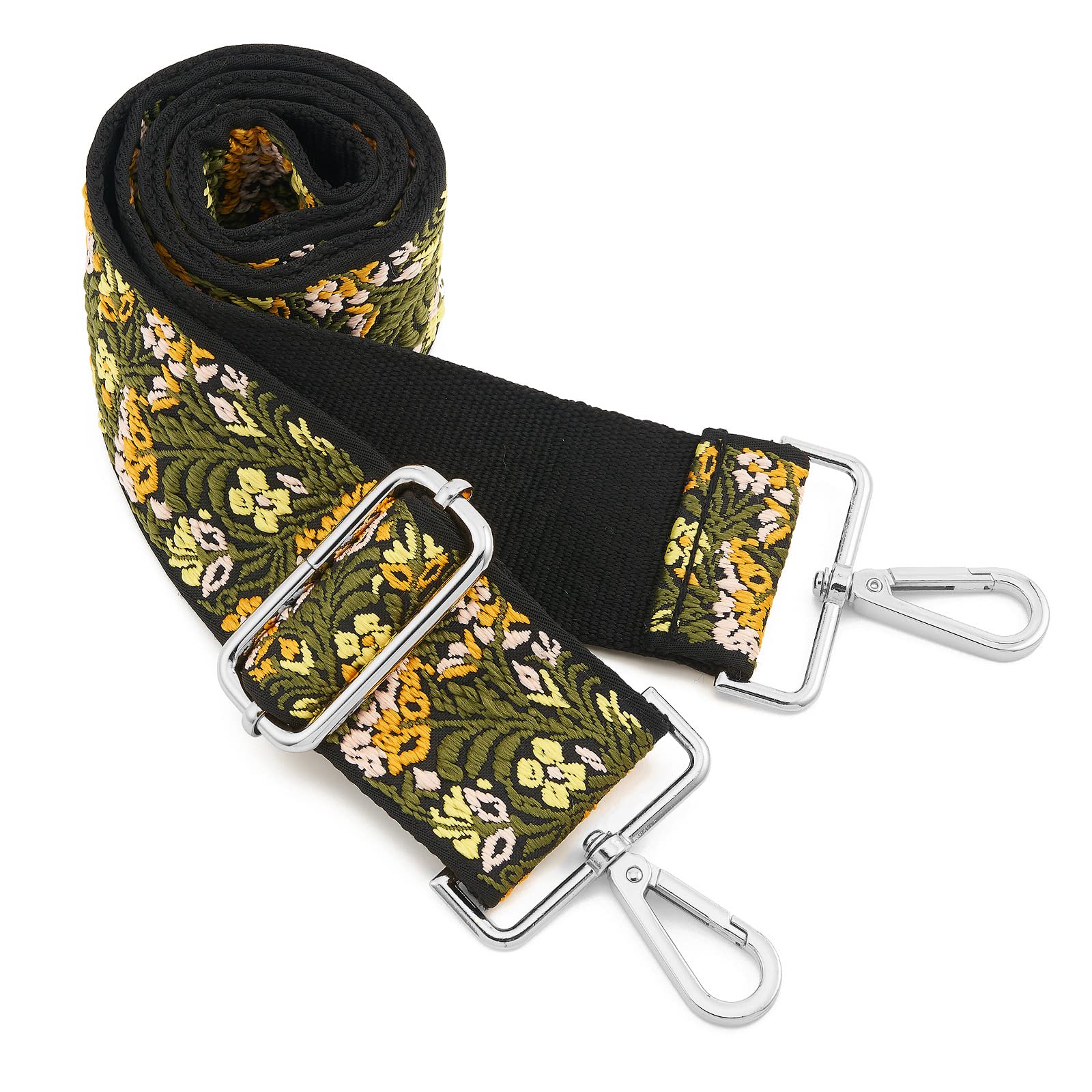 Silvery Buckles Wide Shoulder Strap Adjustable Replacement Belt Crossbody Canvas Bag Handbag