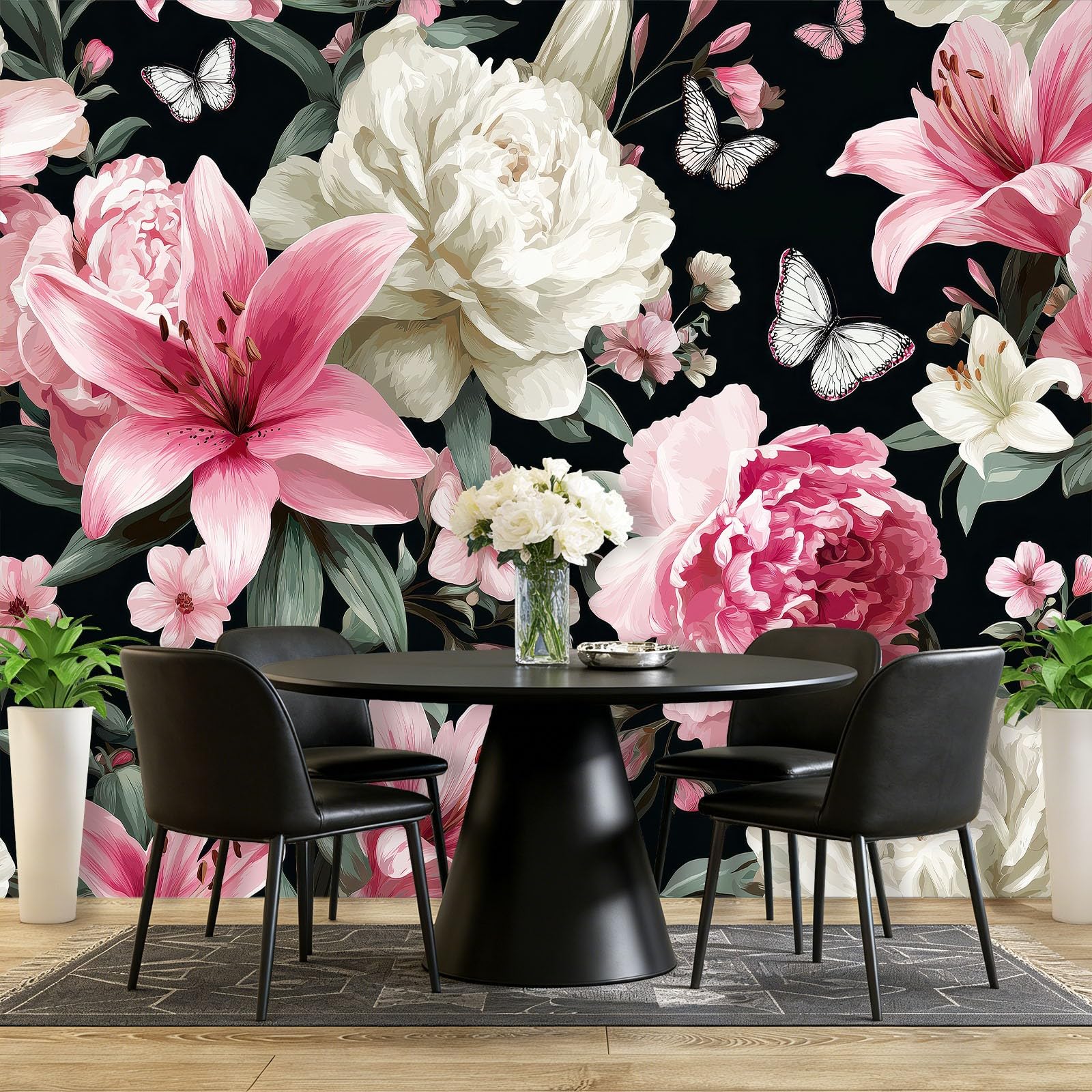 Kolorowa panoramiczna tapeta ścienna 300 x 210 cm, 3D wykwintna tapeta piwonia lilia motyl kwiatowy motyw fresk ścienny sypialnia salon dekoracja obrazu gigantyczny plakat ścienny