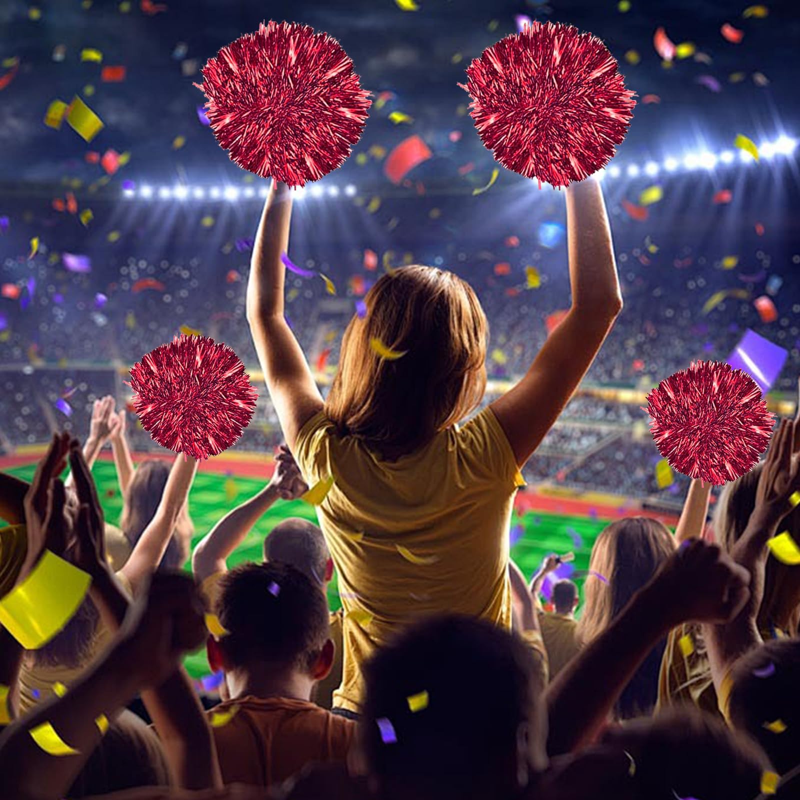 Pompones de Animadora de Plástico Azules para Competición Deportiva (Rojo)