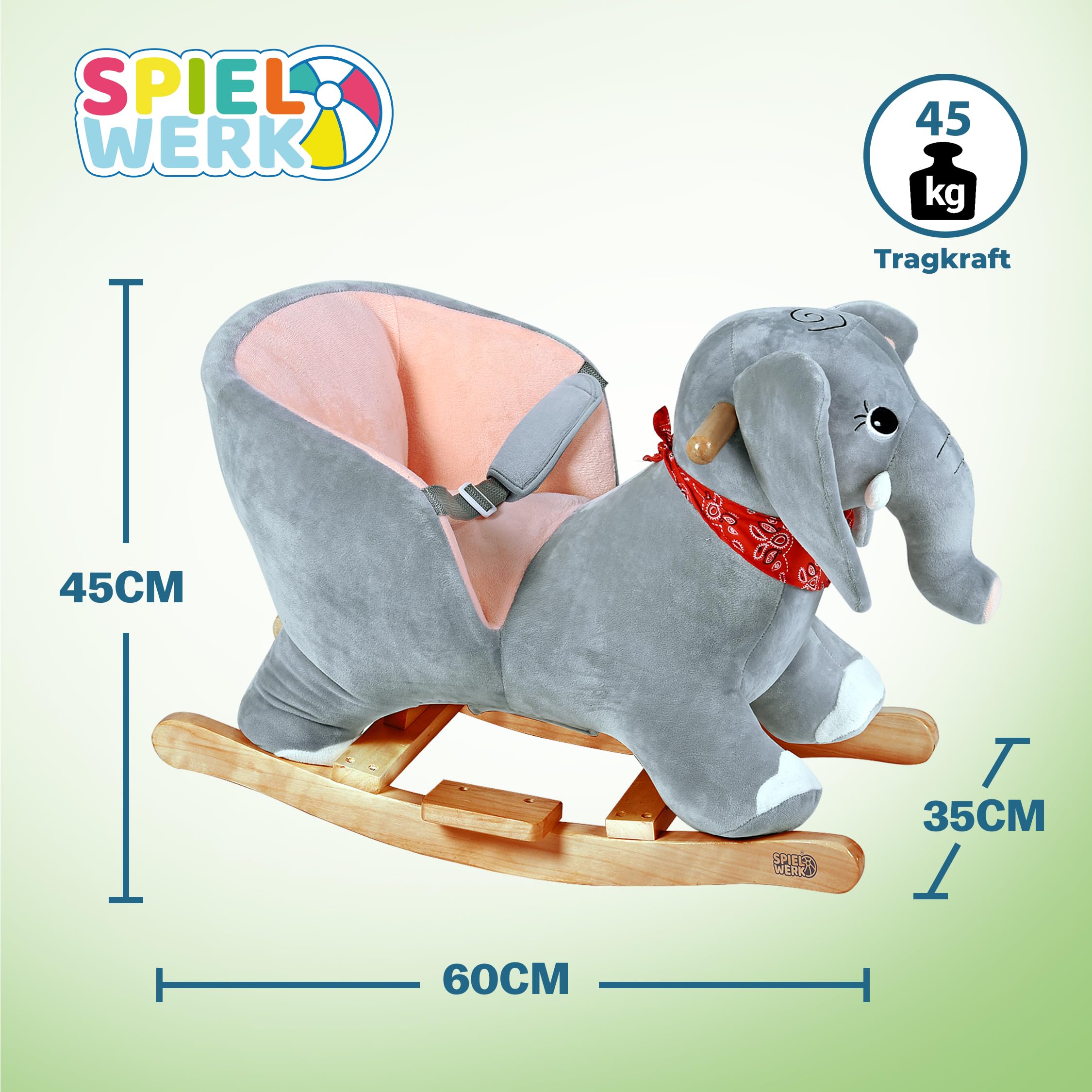 Deuba Spielwerk® Schaukeltier Elefant inkl. Sound Effekt Sicherheitsgurt Plüsch Schaukel Wippe Kinder Baby Spielzeug Balancetraining besonders weich Schaukelpferd