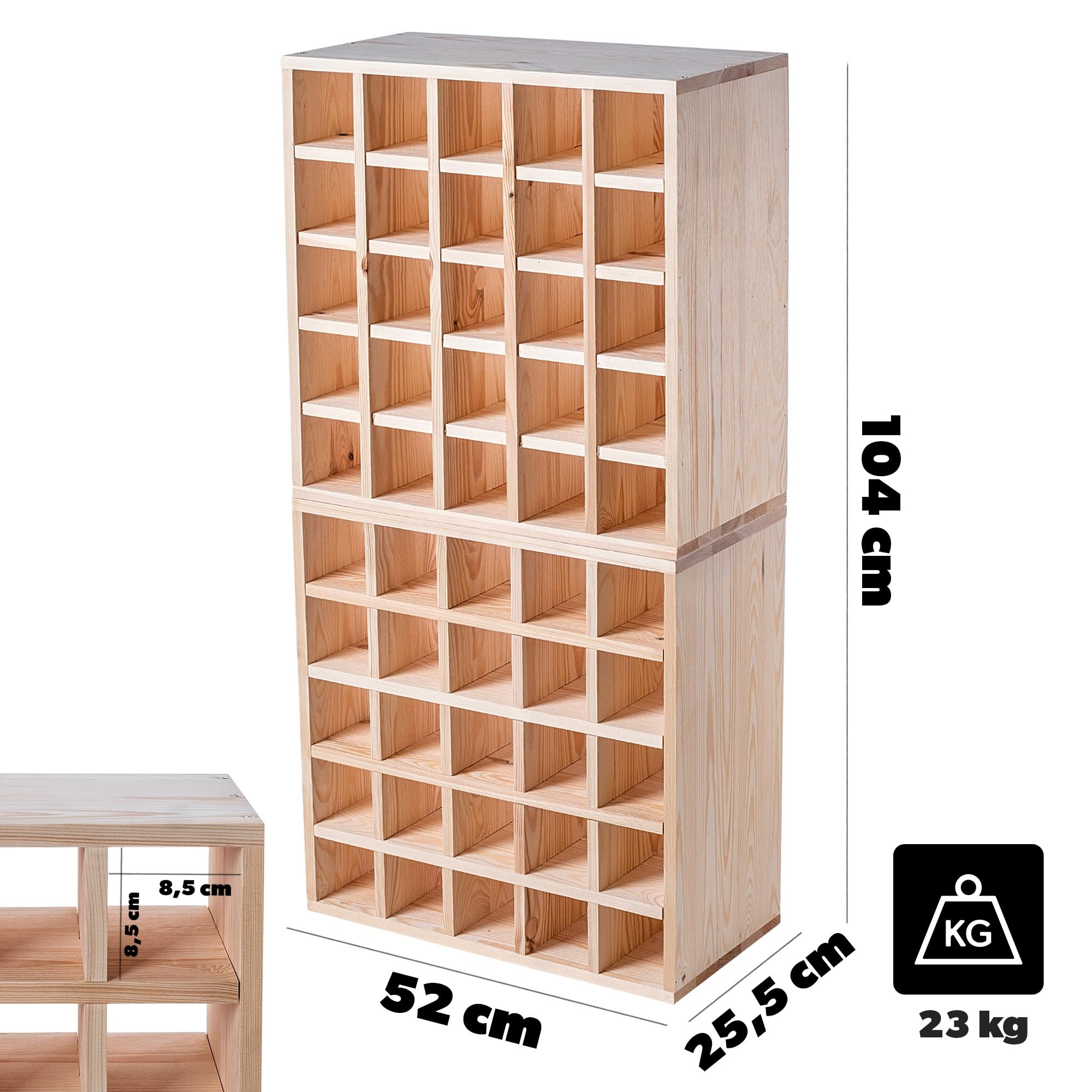 KADAX Wijnrek van hout, 52 x 25,5 x 52 cm, groot flessenrek voor vele wijnflessen, rustieke wijnstandaard, ruimtebesparend rek voor flessen, stabiele wijnkast, made in EU