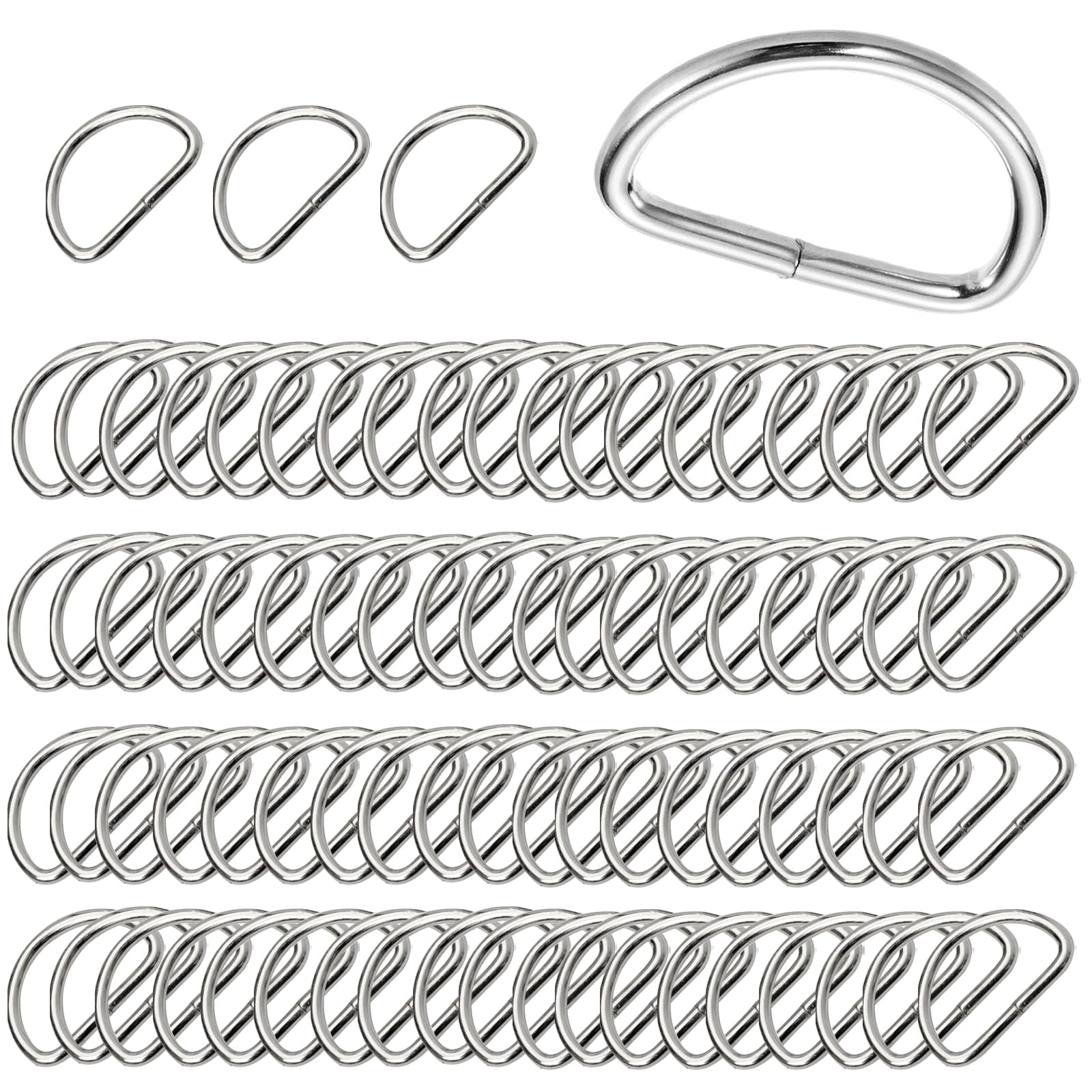 JEKUGOT D Rings for Bags, 80 Pcs Metal D Rings Buckles, 25 mm Silver Semi-Circular Ring for Backpack, DIY Accessories, Dog Collars, Strap, Keychains