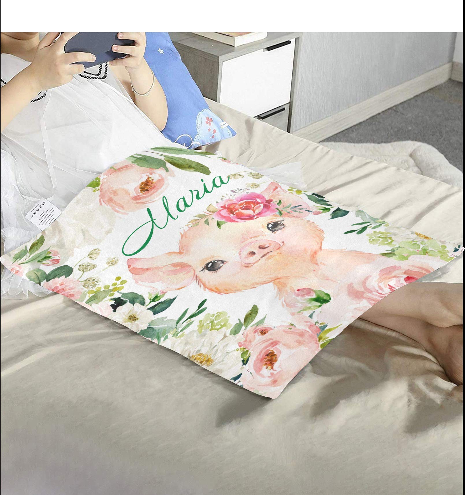 Personalized Baby Blanket With Name - Custom Flower Pig Design, 30x40 Inch Fleece Throw For Boys & Girls - View #2