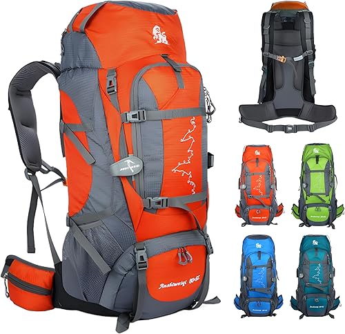 Mochila de senderismo de 80L Bolsa de senderismo ligera impermeable con correas de cojín de aire, mochila duradera de gran capacidad para