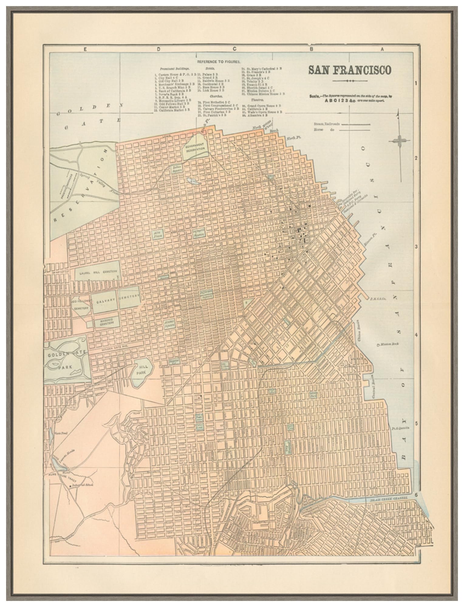Amanti Art Framed Canvas Wall Art 42x32 San Francisco Map by Wild Apple Portfolio, Framed Wall Art Canvas, Maps Artwork, Country Rustic Decor, Oversize Poster Painting for Living Room, Bedroom,