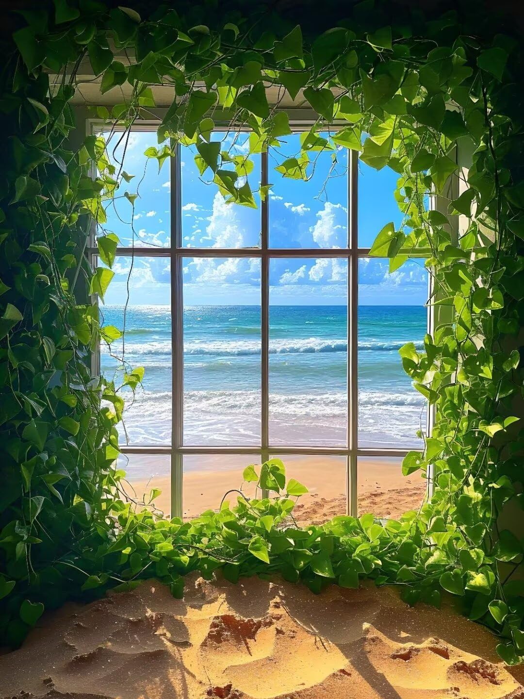 Malen Nach Zahlen Fensterblick auf das Meer Malen Nach Zahlen Erwachsene, Malen Nach Zahlen Kinder, Mit Pinseln und Acrylfarben, Zur Möbelwanddekoration, Geschenke für Frauen 120x90cm (Rahmenlos) w450