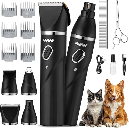 Miniatura 8 de MALLMALL6 Kit de aseo para perros 4 en 1, alto rendimiento, 4 horas de duración de la batería, juego profesional de cortaúñas para pieles gruesas, 2