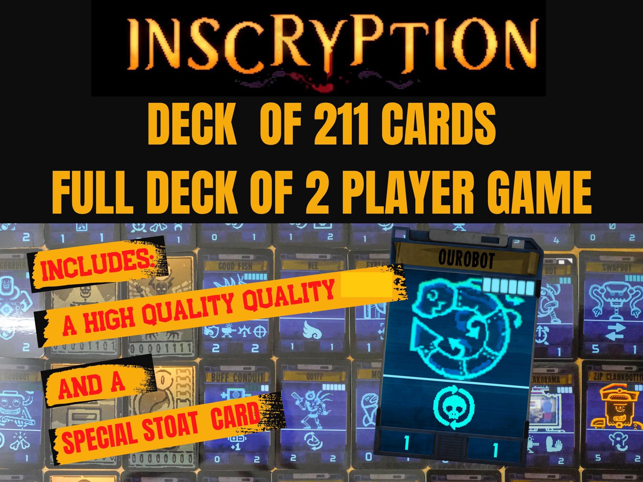 Inscryption Card Game, Inscryption Cards. Fully Eligible for 2 Player Game. Gift for Friends, Gifts for Events... (A: 211 Laminated Cards (Exclude Wooden Box))