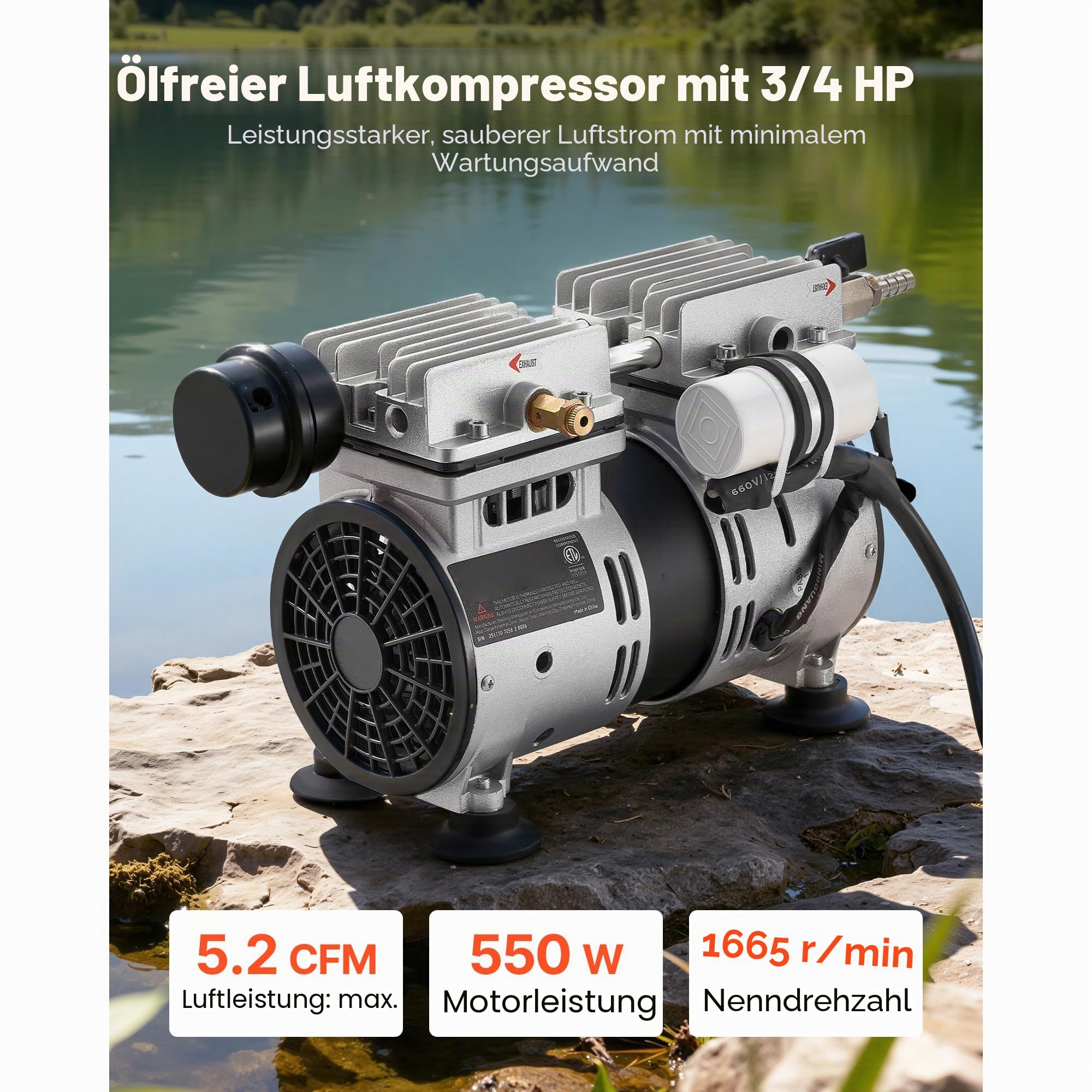 VEVOR Teichbelüfter Luftkompressor 550W Teichbelüftungspumpe 1400U/min
