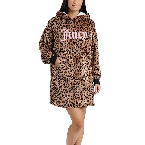 Juicy Couture Women's Wearable Blanket Lounger, Luxe Plush Oversized Cozy Blanket Hoodie for Women - Small/Medium - Large Leopard