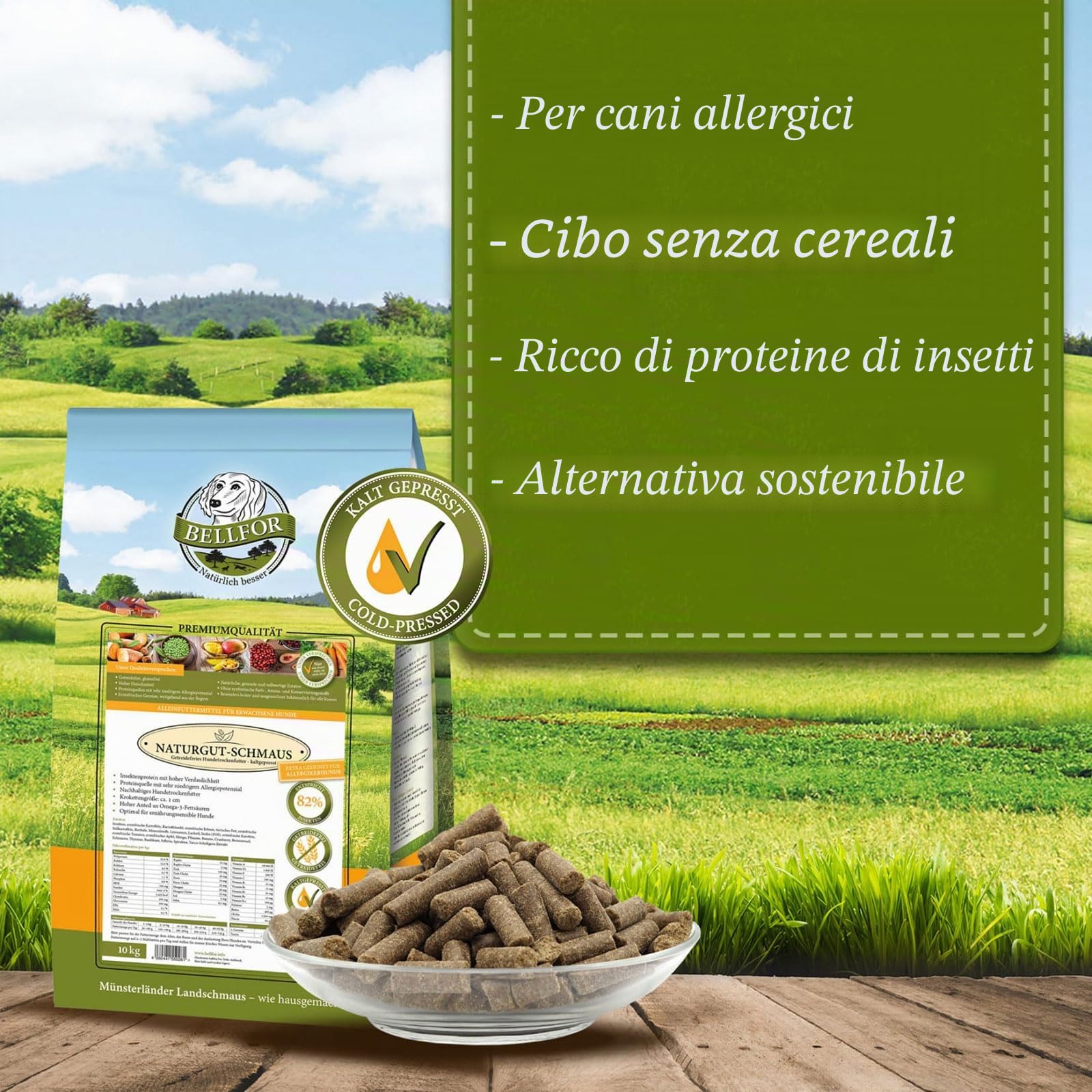 Bellfor Naturgut-Schmaus Cibo secco ipoallergenico di alta qualità spremuto a freddo per cani con insetti Senza cereali Ottimale per cani sensibili dal punto di vista nutrizionale 10 kg