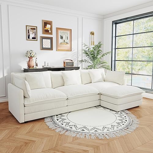 Sectional Sofa 3 Seater with Movable 1 Ottoman,Oversized Modular Couch Deep Seat (Beige, 111.5 inch-L)