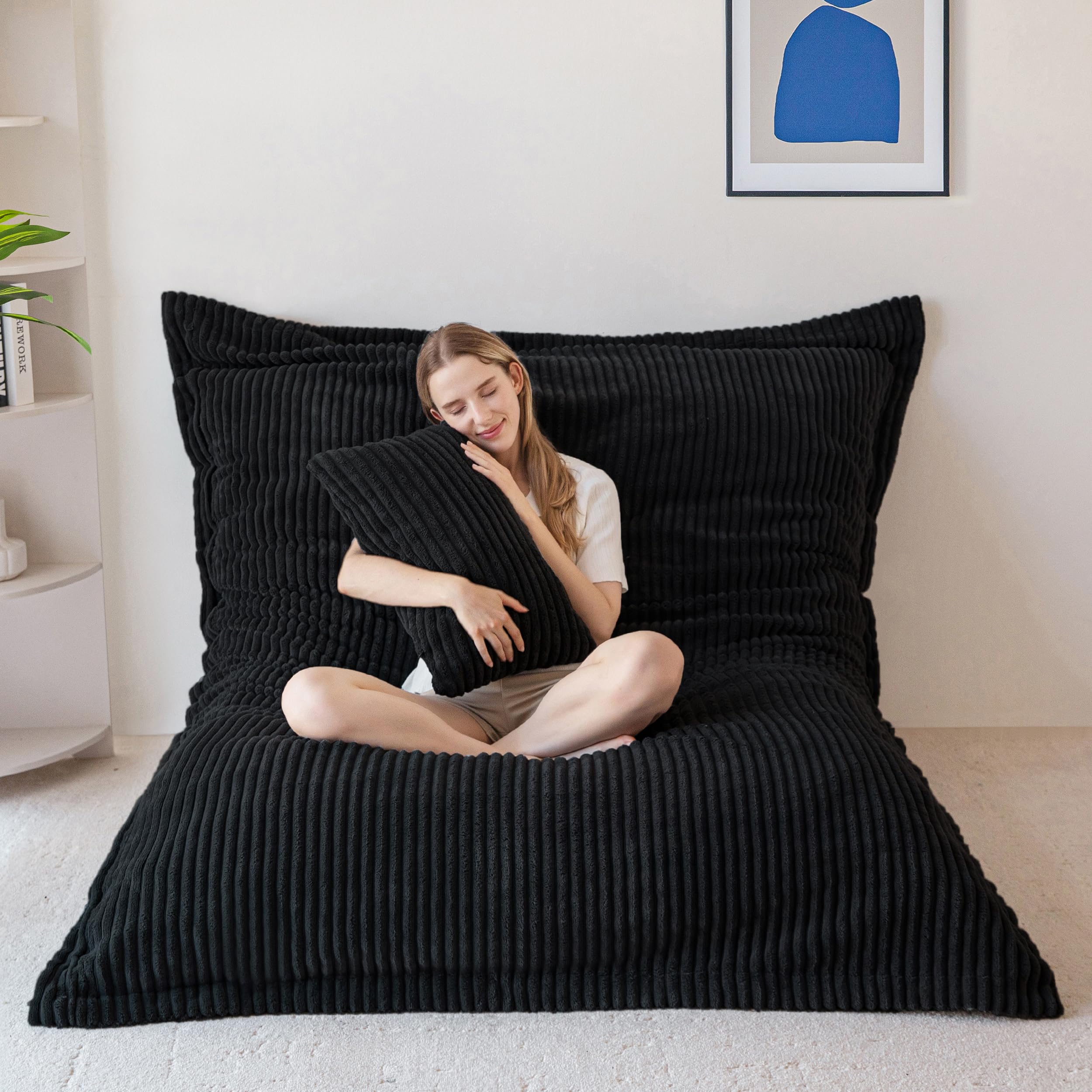 MAXYOYO Sitzsack, aus Cordstoff Abnehmbar, Riesen Bean Bag mit Flauschiger Schaumstoff Füllung, Großes Bodenkissen für Erwachsene & Kinder