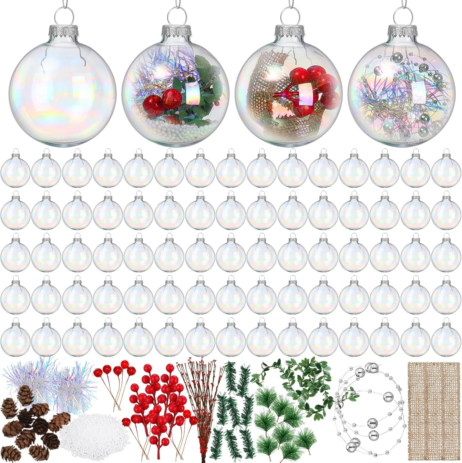 100 Set 3.15 Inch Christmas Clear Plastic Fillable Ball