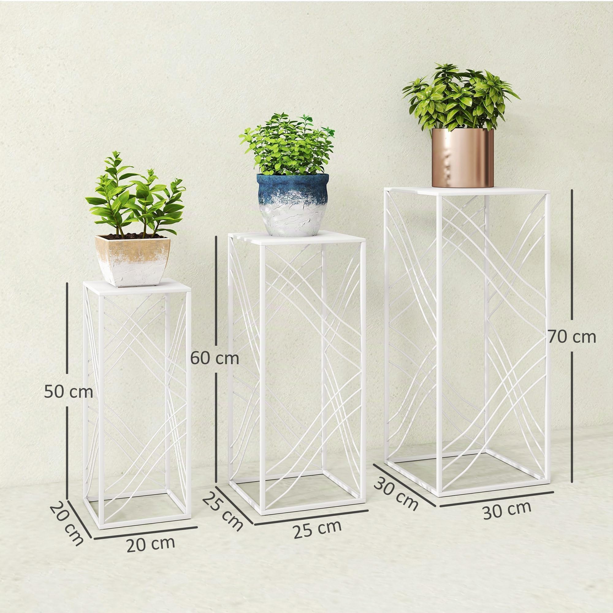 Outsunny 3er-Set Pflanzenständer 50/60/70 cm hoch Blumenständer Weiß