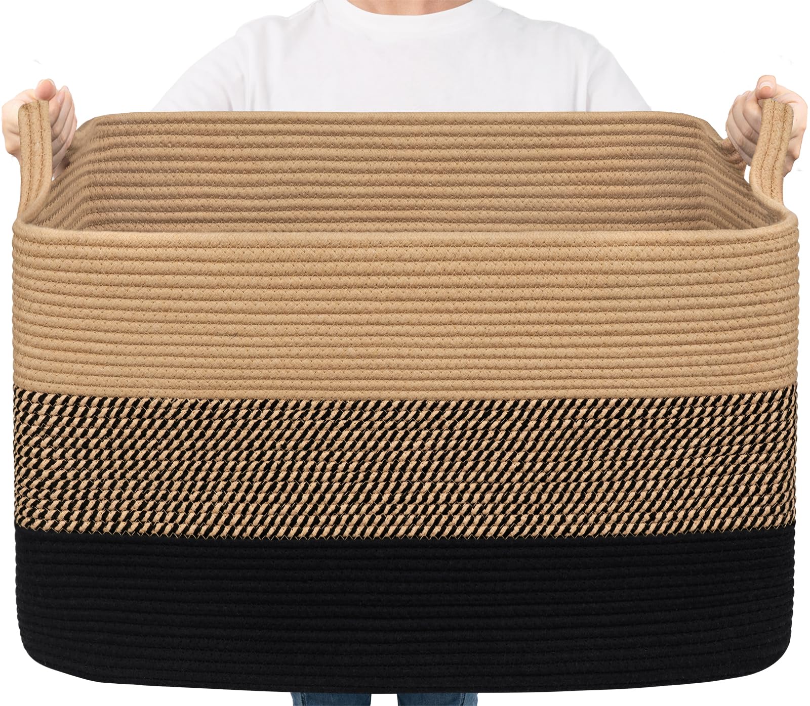 Goodpick 85L Large Woven Blanket Basket, Rectangle, Black Jute | 23.6'' x 15.7'' x 13.8'' Wicker Storage Basket for Blankets, Pillows &amp; Toys, Living Room, Bedroom &amp; Nursery Organization