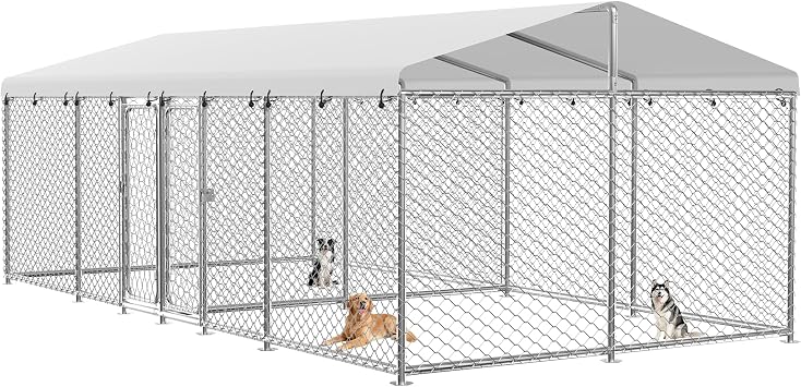 10x20 ft Outdoor Dog Kennel with Divider, Heavy Duty Dog Pens