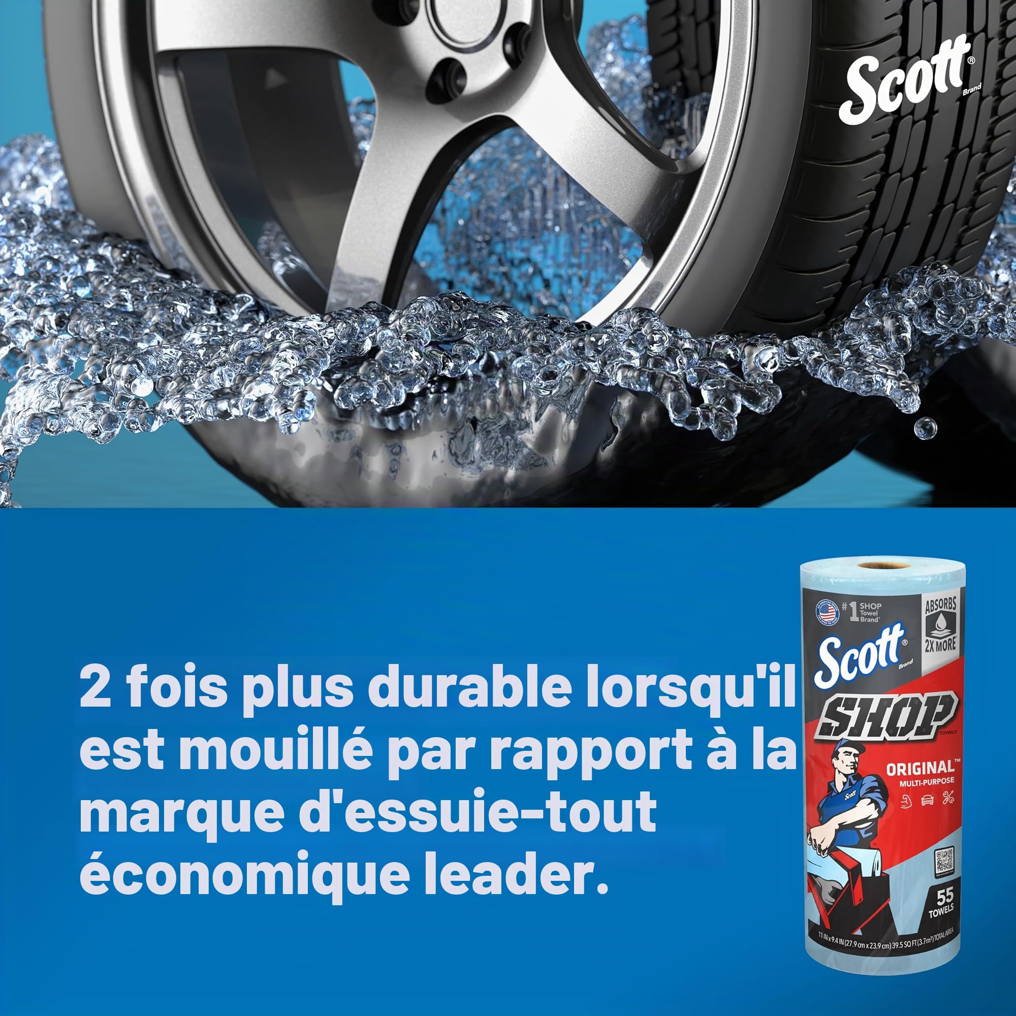 Essuie-mains Scott Shop Towels Original 75130 - Essuie-mains bleus pour essuyage intensif - 30 paquets de 1 rouleau bleu de 55 essuie-mains jetables (total de 1 650 essuie-mains)