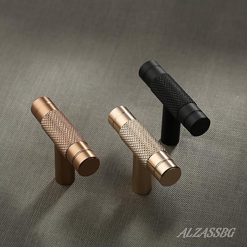 Miniatura 10 de Alzassbg Paquete de 10 tiradores de gabinete negro mate y bronce champán, 5 pulgadas (5.039 in) entre los centros de la cocina, herrajes de dos