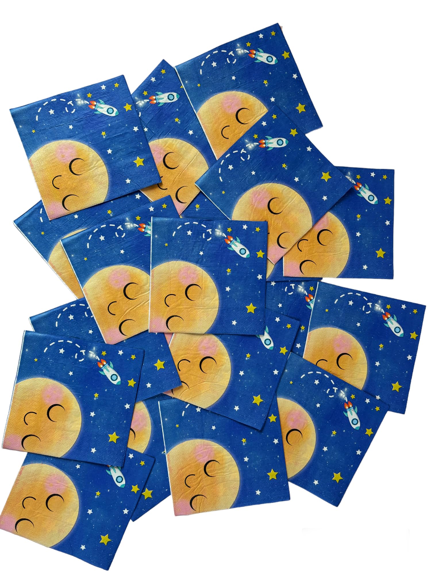 Partymane Space Theme Napkin 20pcs Blue Sky moon Paper 16.5 cm x 16.5 cm -Ideal for Kids' Space Party"