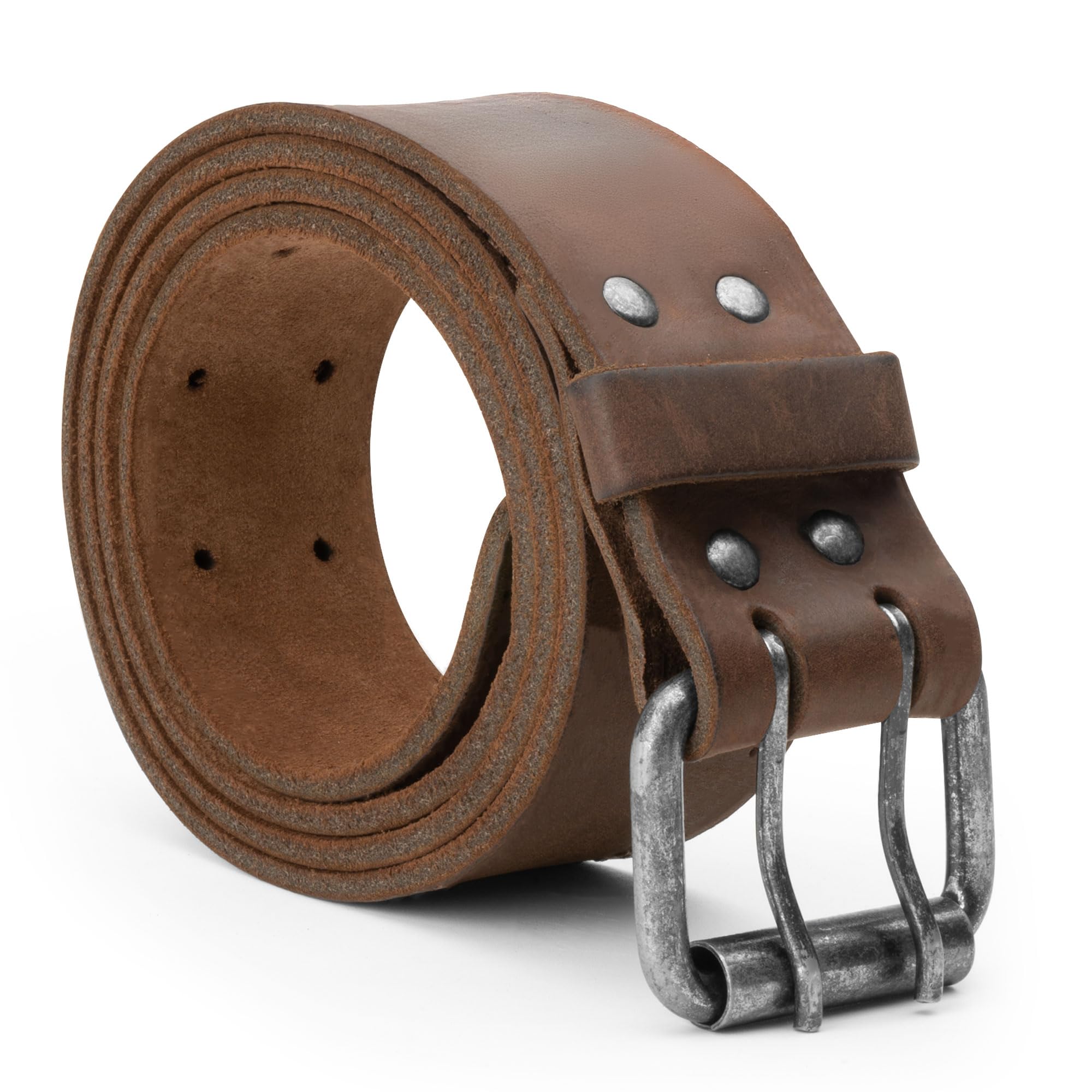 Hide & Drink, Belt/Rustic Double Prong Buckle, (1.5 in.) Wide Full Grain Leather, Handmade (Bourbon Brown, 36)
