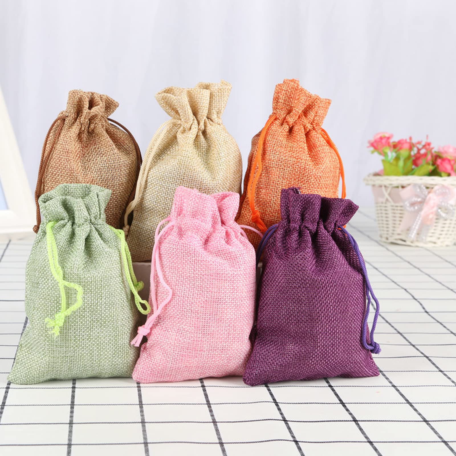 Lot De 8 Petits Sacs En Tissu Coton/jute - 10x15 Cm, Cordon De Serrage, Réutilisables Pour Bonbons, Bijoux, Cadeaux