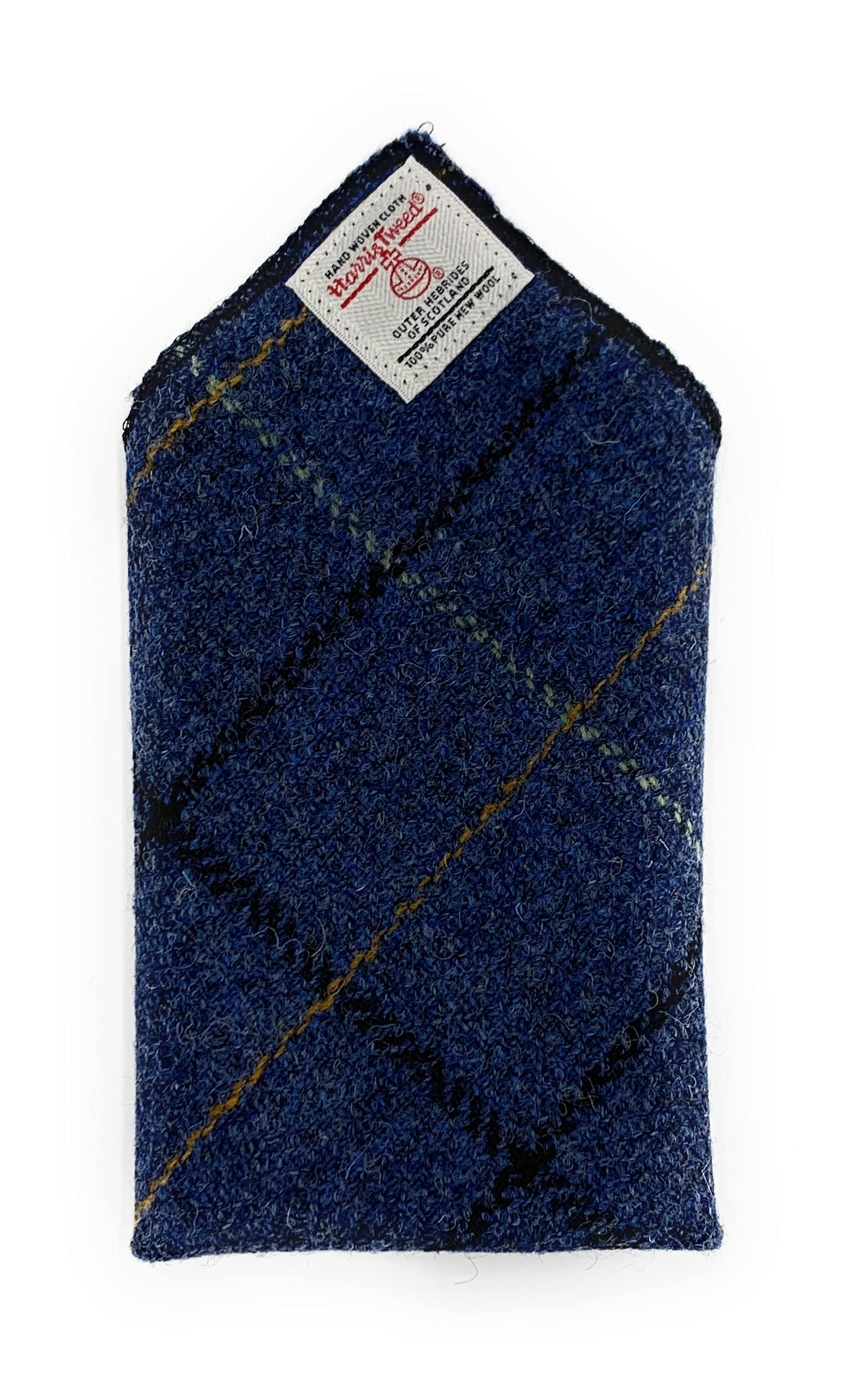 Tartan Tweeds Men's Blue Overcheck Harris Tweed Handmade Pocket Square Handkerchief (Blue Overcheck)