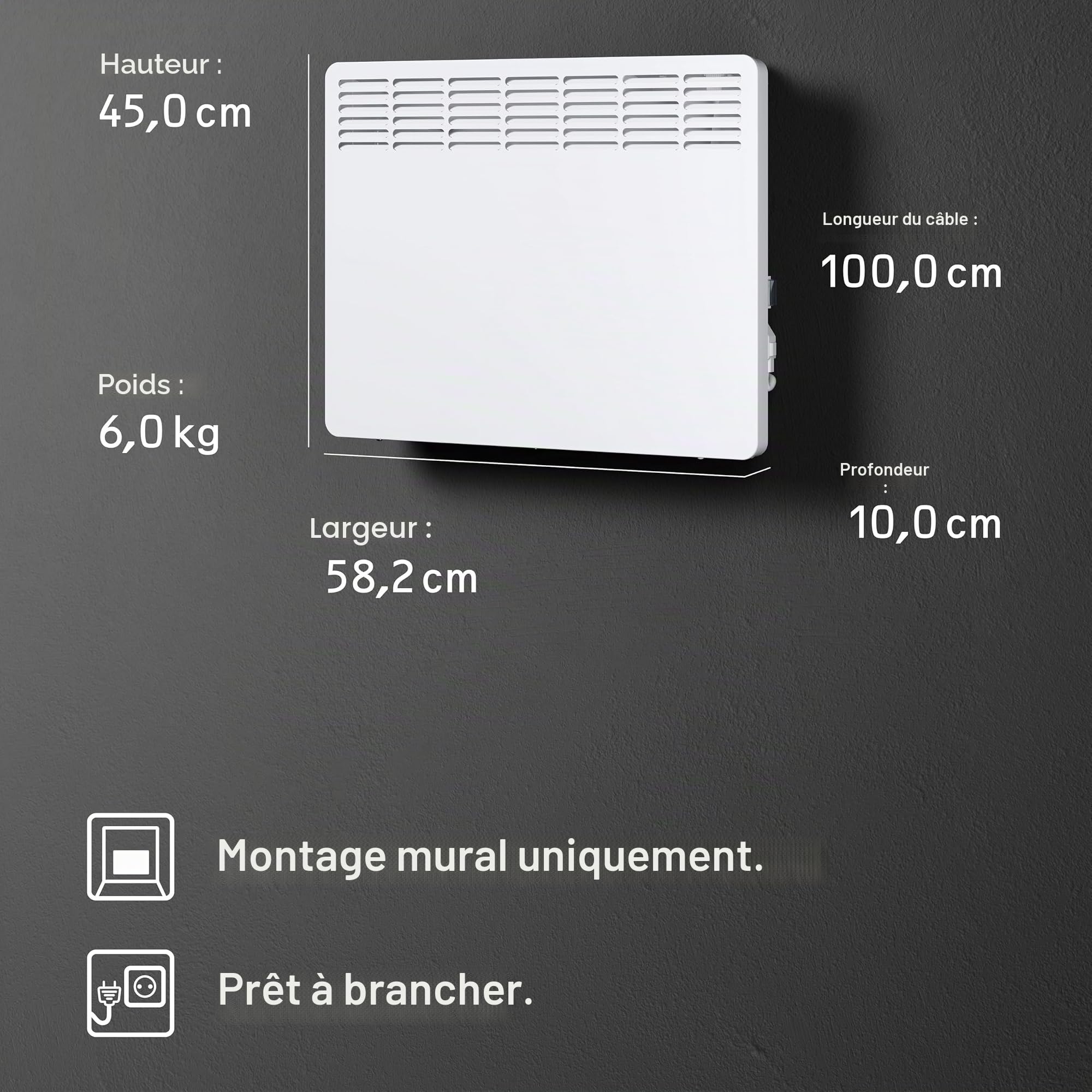 STIEBEL ELTRON Convecteur mural, CNS 150 Trend, 1,5 kW pour env. 20 m², certifié TÜV, écran LCD, minuterie hebdomadaire, chauffage électrique, économe en énergie 236527