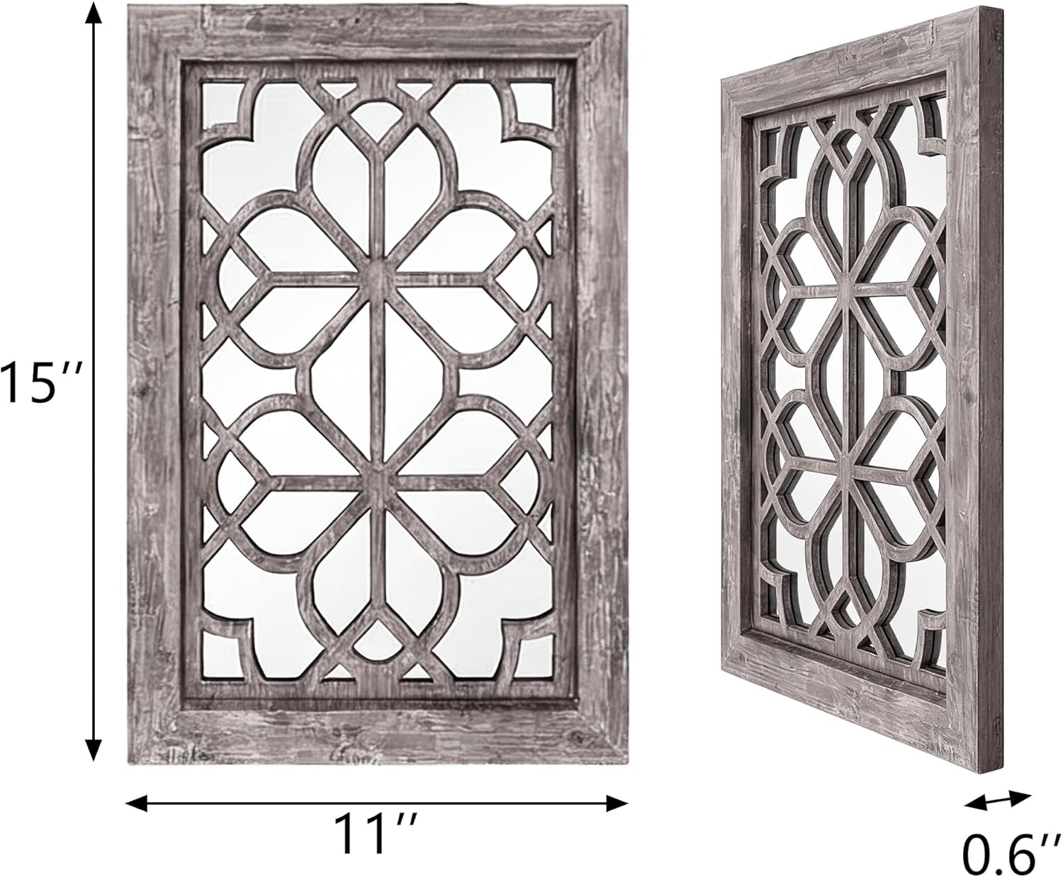 Set of 2 11x15 Inch Rectangular Shatterproof Brown Decorative Wall Mirrors, Boho Farmhouse Rustic Vintage Accent Mirrors for Living Room Bedroom Entryway & Home Decor