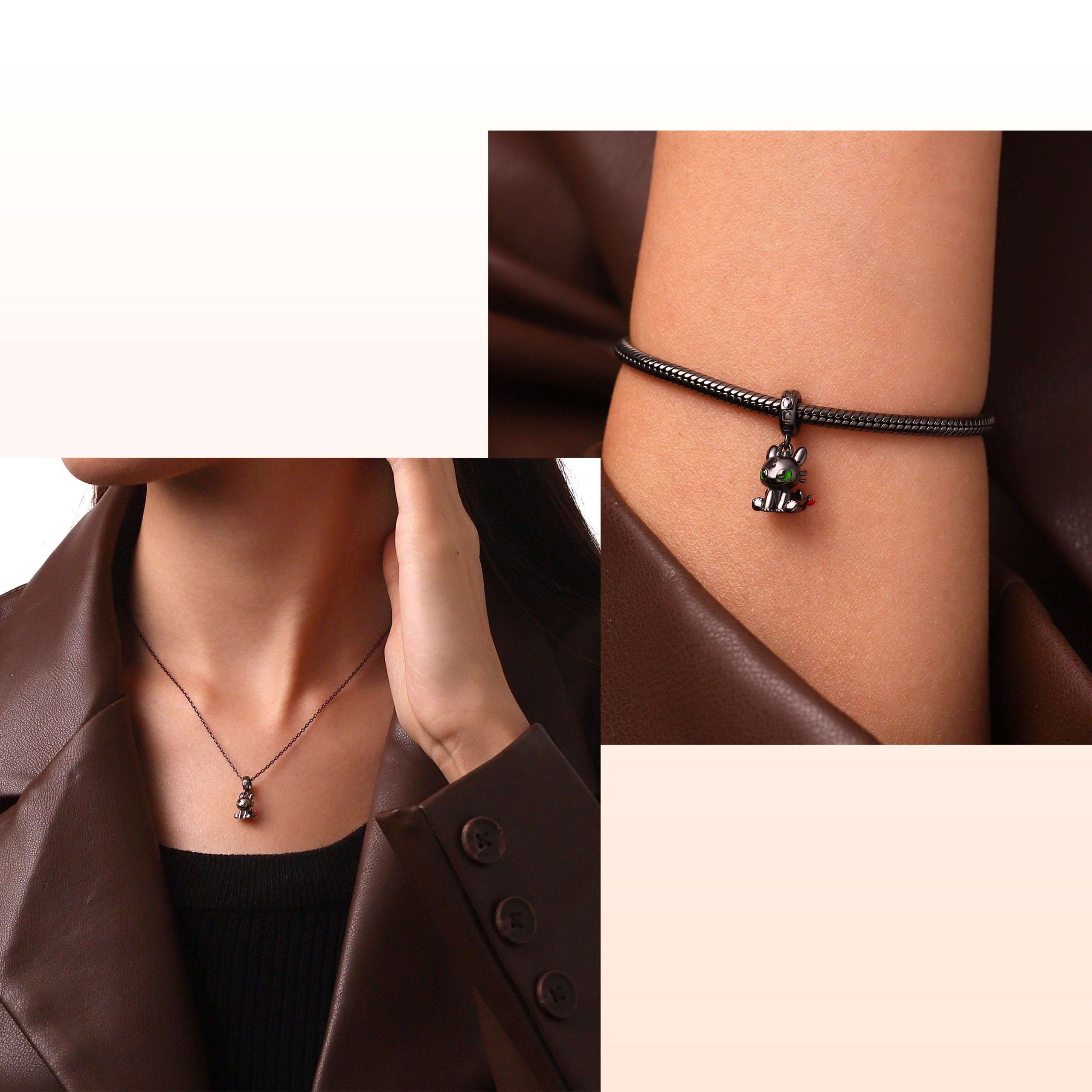 GNOCE How to Train Your Dragon Pendentif Dangle Charm Ohnezahn Rage de Lumière - 925 Sterling Silver Fit Bracelet/Collier Bijoux Cadeau pour Femme Épouse