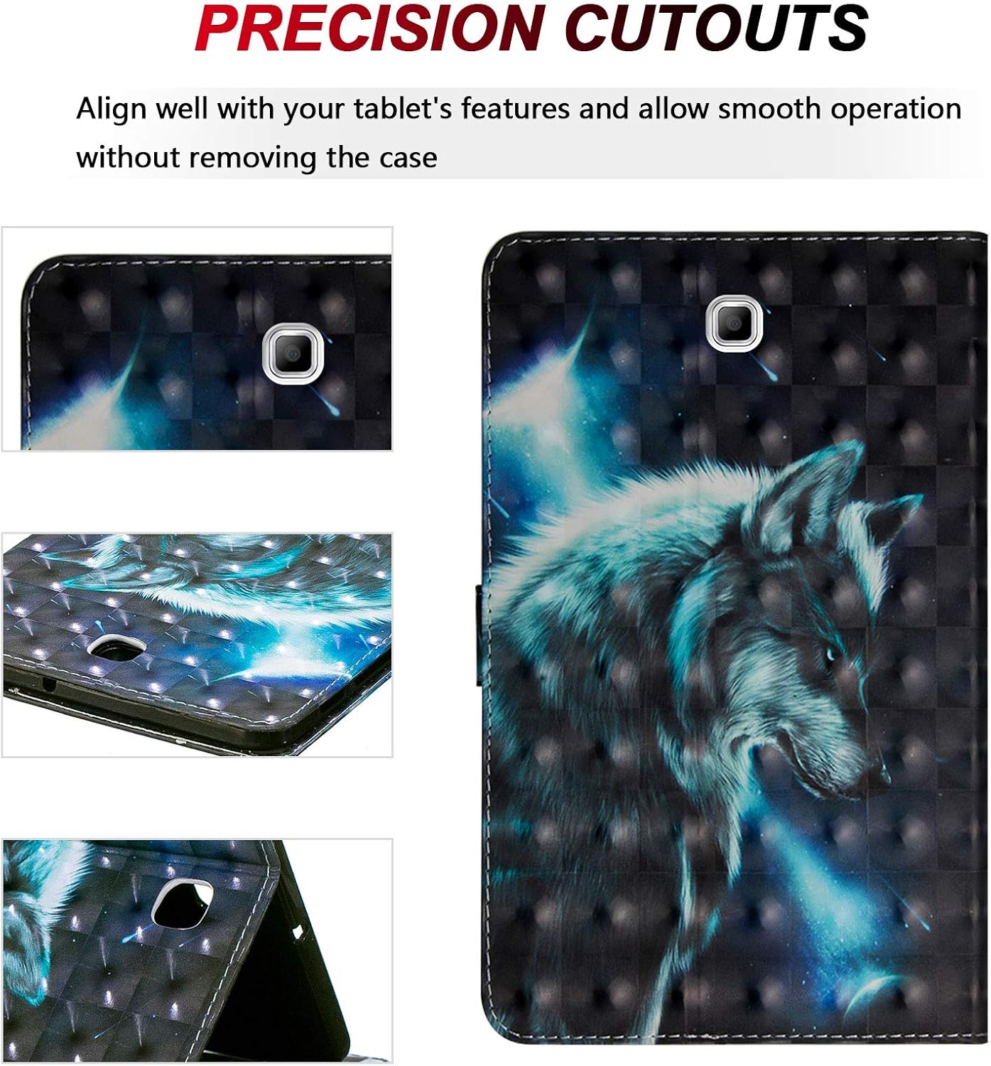 Tab S2 8.0 Case SM-T715, Elepower 3D Print Leather Protective Case Folio Stand Magnetic Pattern Cover w/Card Money Holder for Samsung Galaxy Tab S2 8.0 Inch SM-T710/T715/T713, Wolf