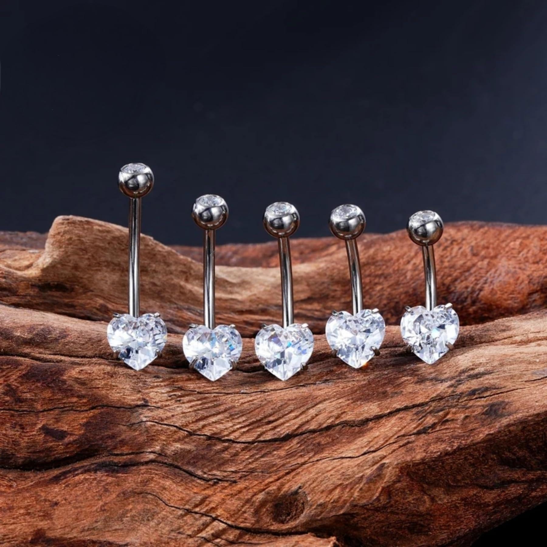Kolczyk do pępka w kształcie serca z tytanu 8 mm 10 mm 12 mm 14 mm 16 mm gwint wewnętrzny 14 G srebrny bananabells piercing do pępka biżuteria różowy tytan G23 kolczyk do pępka Naval Bar Clear CZ