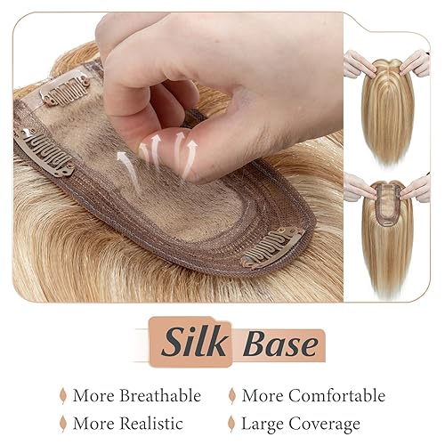 Miniatura 4 de Benehair Toppers para el cabello para mujer, 100% real, hecho a mano, base de seda, piezas de cabello con clip para pérdida de cabello leve,