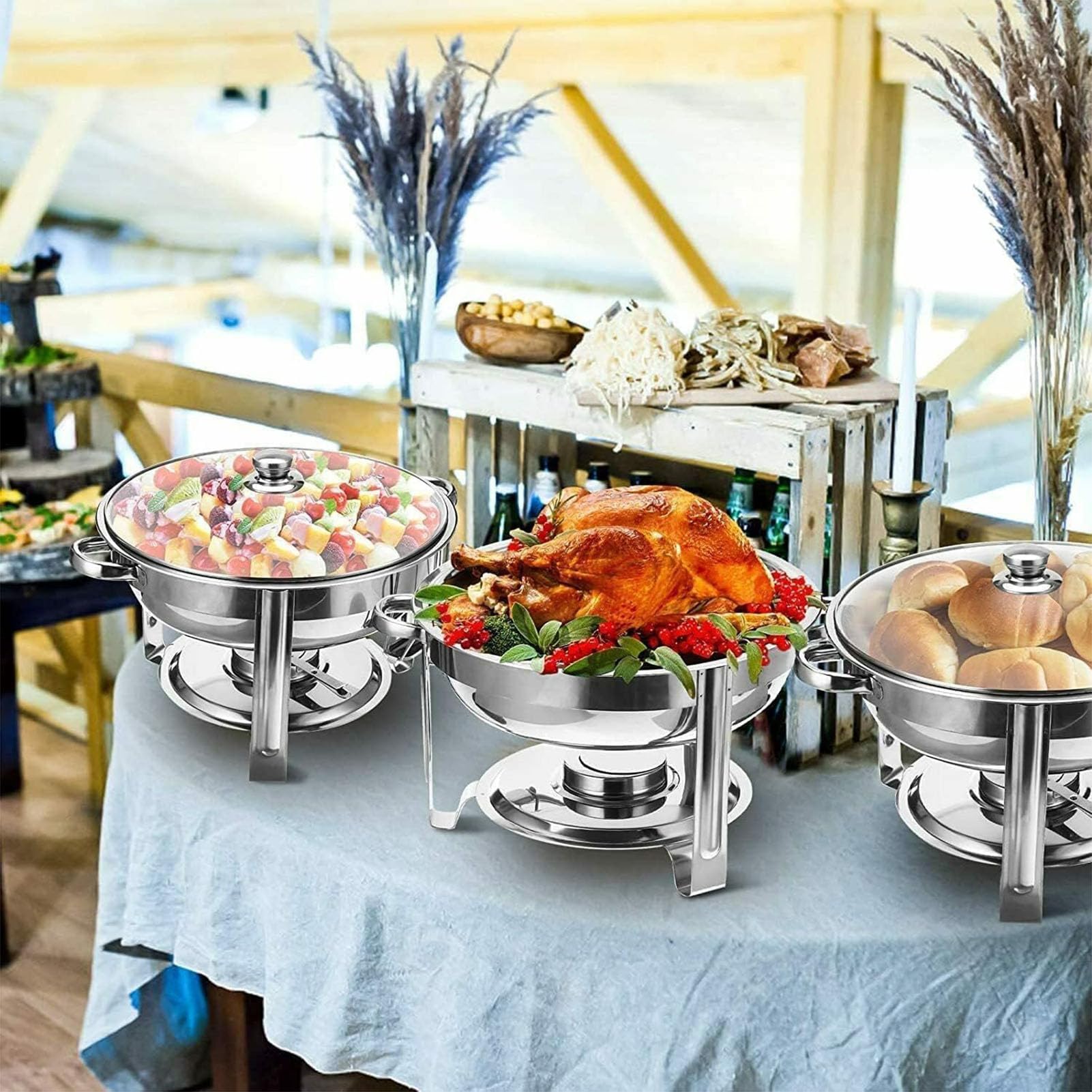Scaldavivande per zuppe Chafing Dish, scaldavivande Rotondo in Acciaio Inox, Chafing Dish in Acciaio Inox, per Hotel, Buffet, ristoranti, riunioni di Famiglia,B,4.5L