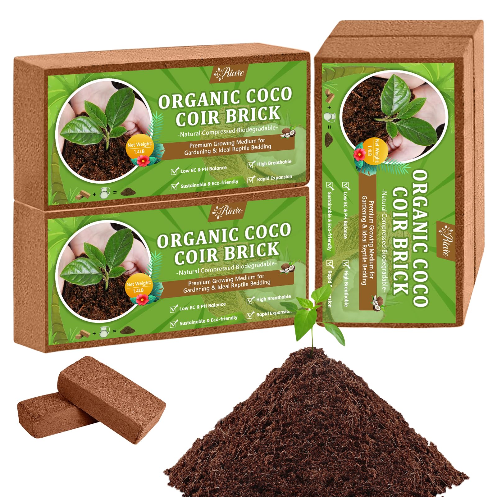 Riare 4-Pack Organic Coco Coir Bricks