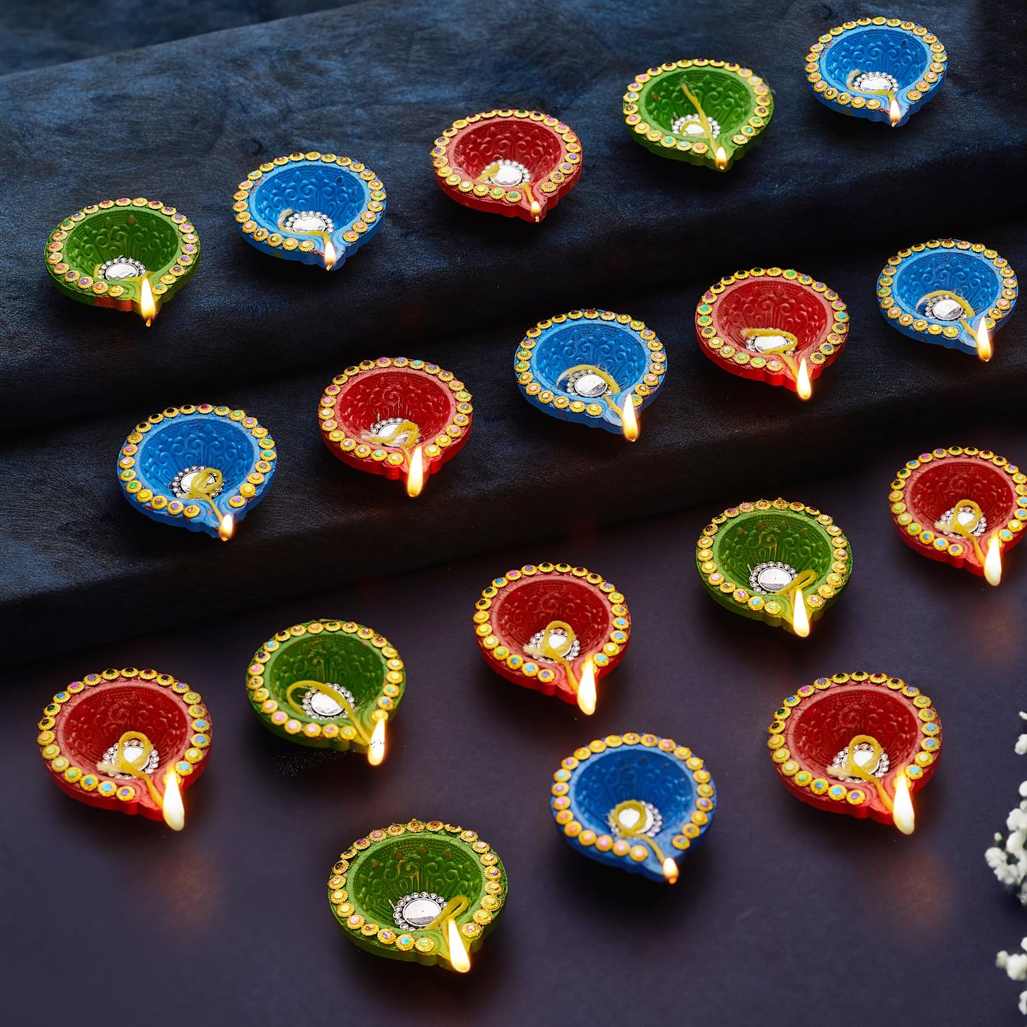 TIED RIBBONS Set of 12 Decorative Handmade Clay Wax Filled Matki Diyas Diya Deepak for Diwali Decoration Home Puja Pooja Room Office Mandir Temple Table Dipawali Decor Items (Multi, 5.75 cm x 2 cm) (B0CJ4TBVYW) Amazon Price History, Amazon Price Tracker