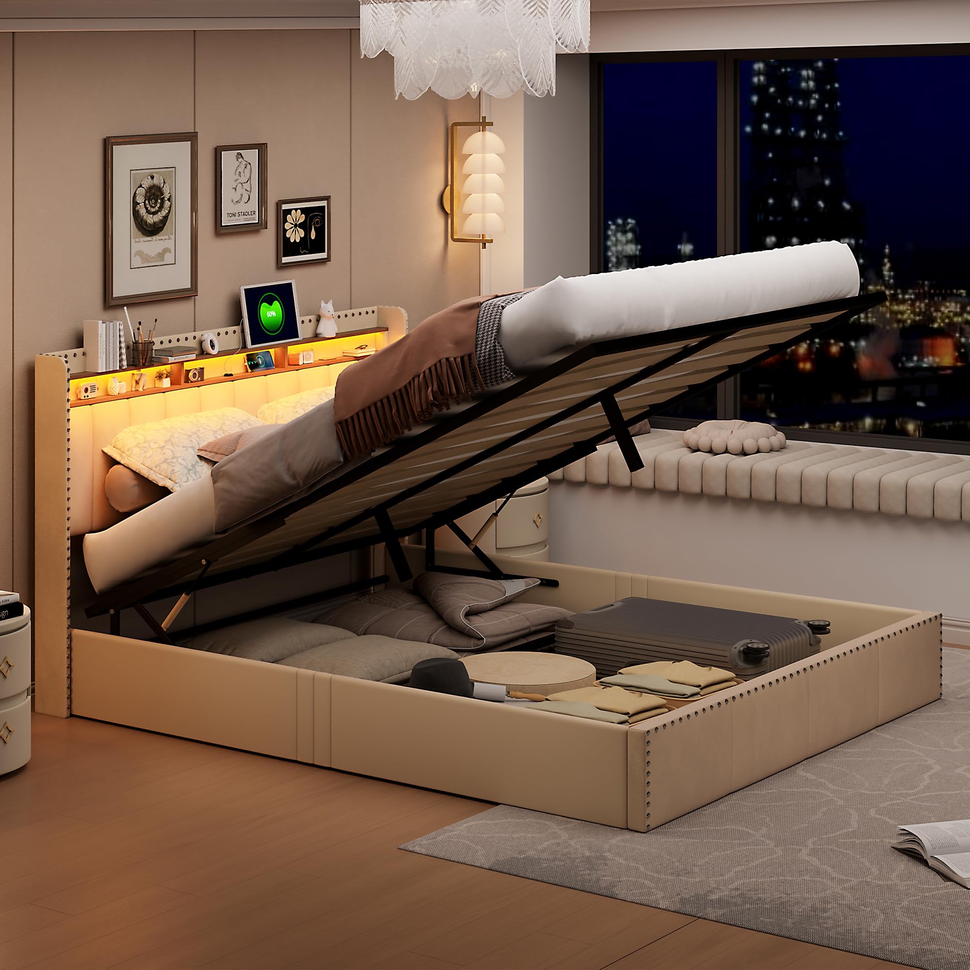 Dimension diagram of the PerGar 160x200cm storage bed in centimeters